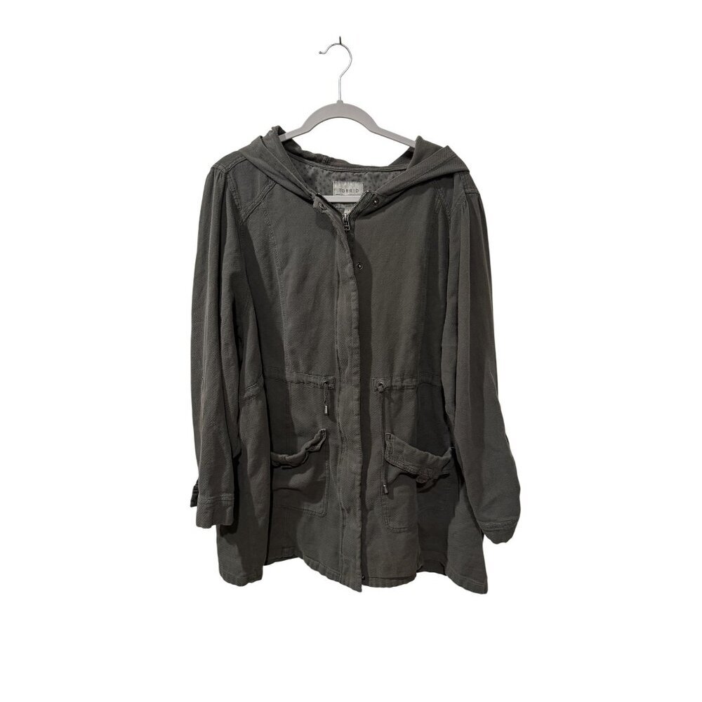 Torrid Womens Hooded Utility Jacket Size 4 Cotton Blend With Pockets & Zip Closu